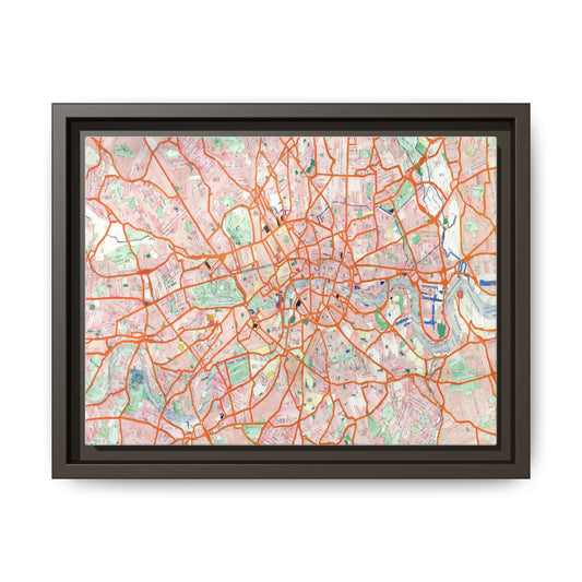 London Travel Card Map Framed Canvas Print 12"x9"