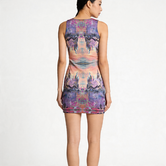 Abstract Purple City Bodycon Dress