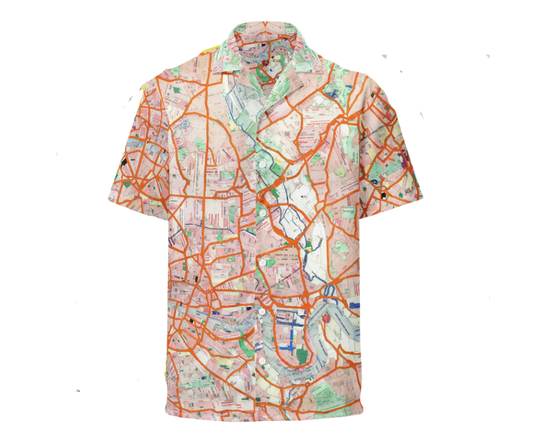 London Travel Card Map wearable art product with London travel card collage by Vicky Steane, front view
