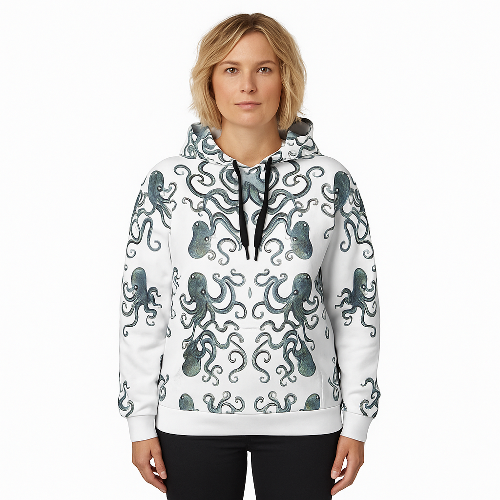 Shark Attack zip hoodie with bold shark artwork by Vicky Steane, front view