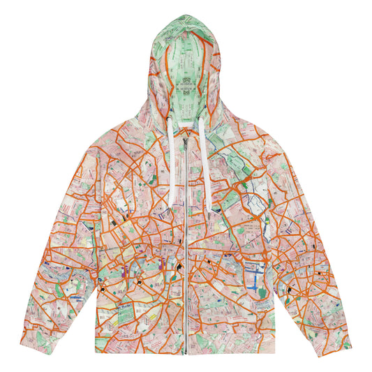 London Travel Card Map zip hoodie with London travel card collage by Vicky Steane