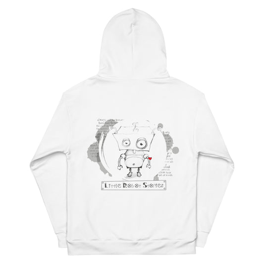Little Robot Stories hoodie with children’s robot story art by Vicky Steane, back view