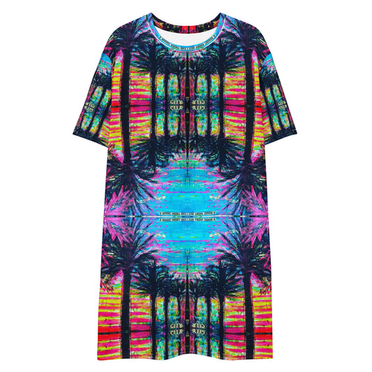Barcelona t-shirt dress with Barcelona city artwork by Vicky Steane, back view