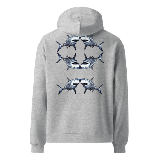 Oversized Biro Shark Unisex Hoodie Grey Back