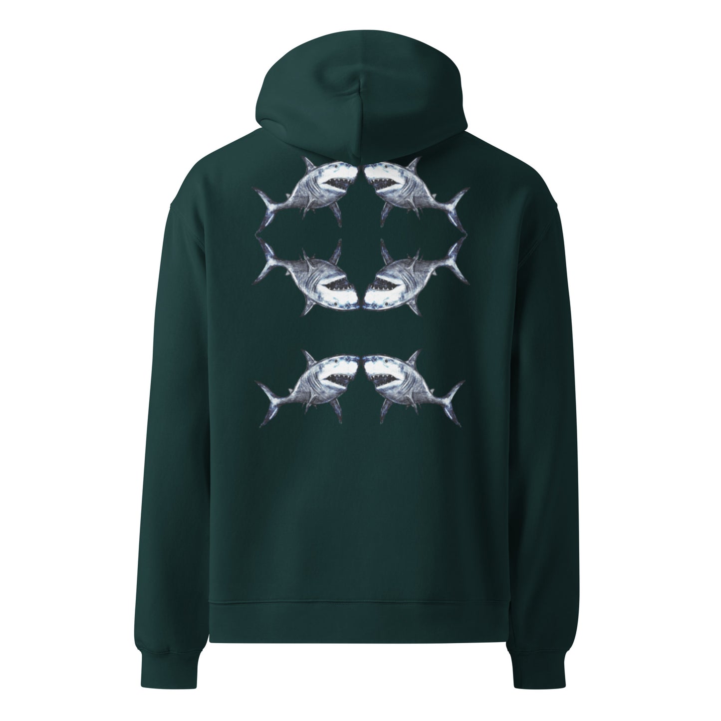 Oversized Biro Shark Unisex Hoodie Green Back