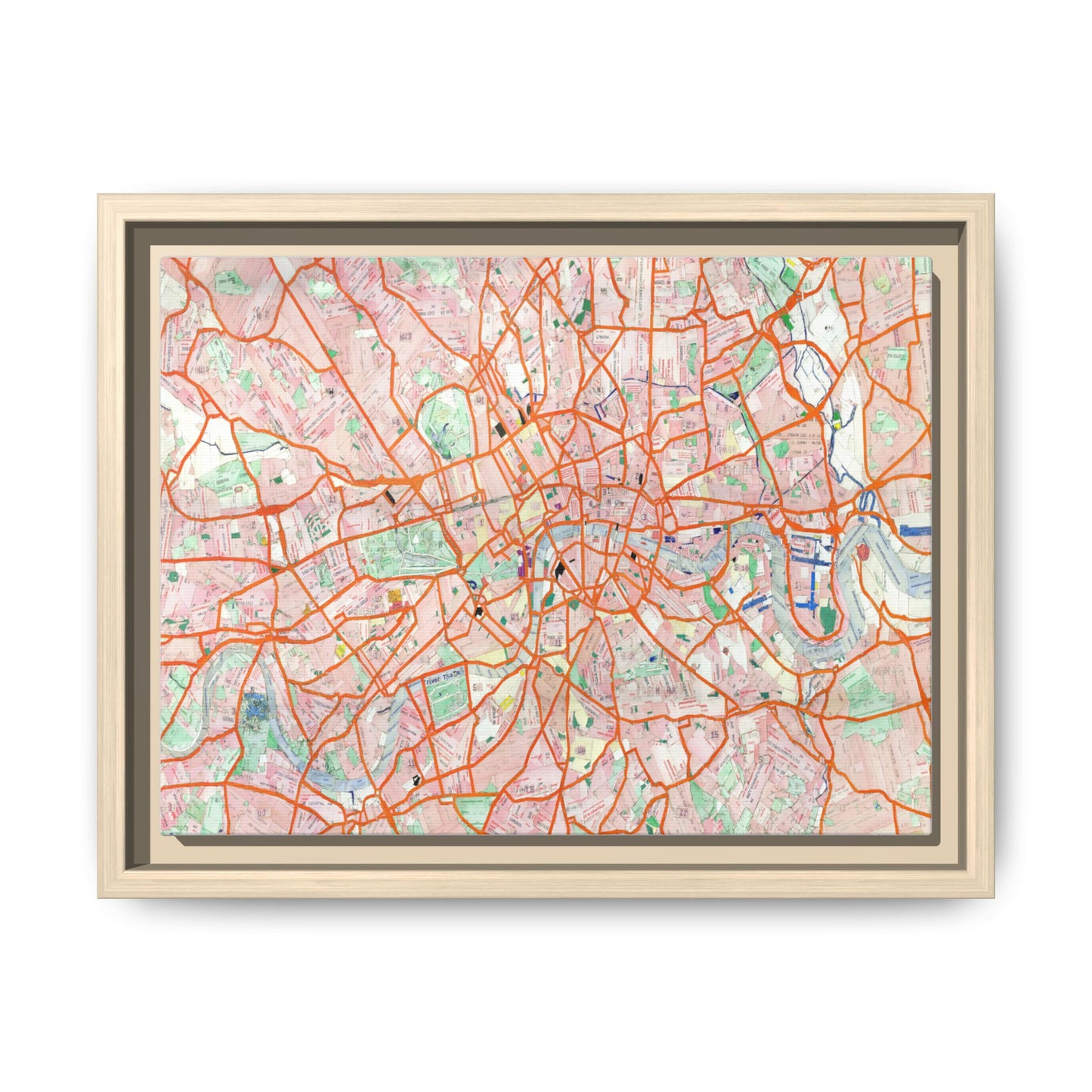 London Travel Card Map Framed Canvas Print 12"x9"