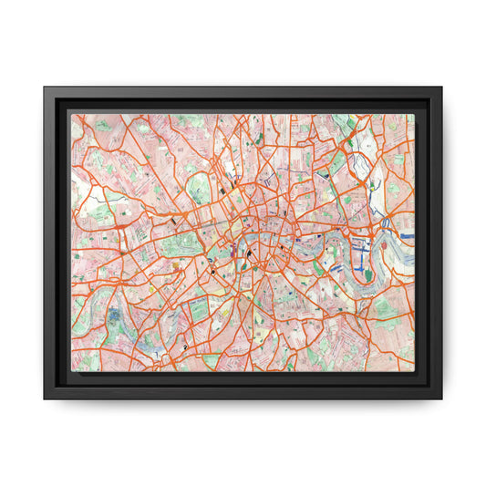 London Travel Card Map Framed Canvas Print 12"x9"