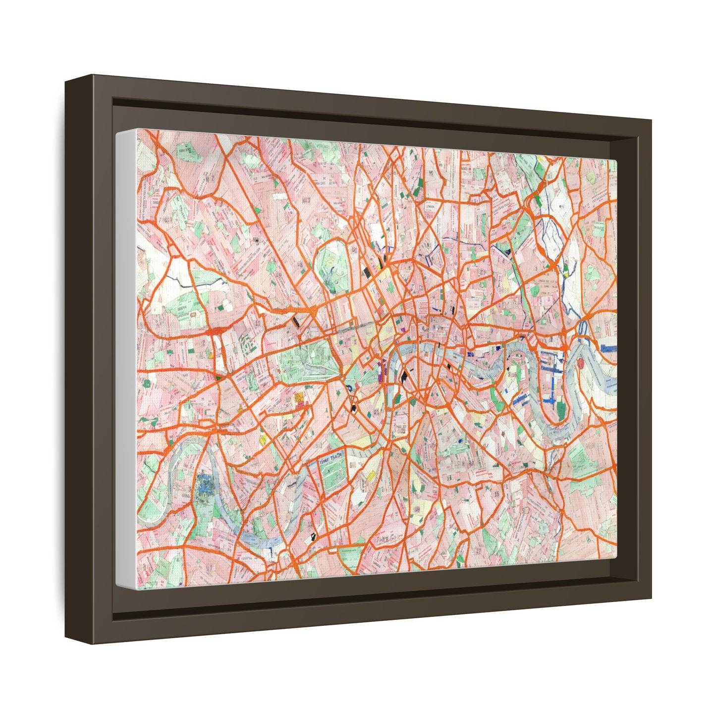 London Travel Card Map Framed Canvas Print 12"x9"