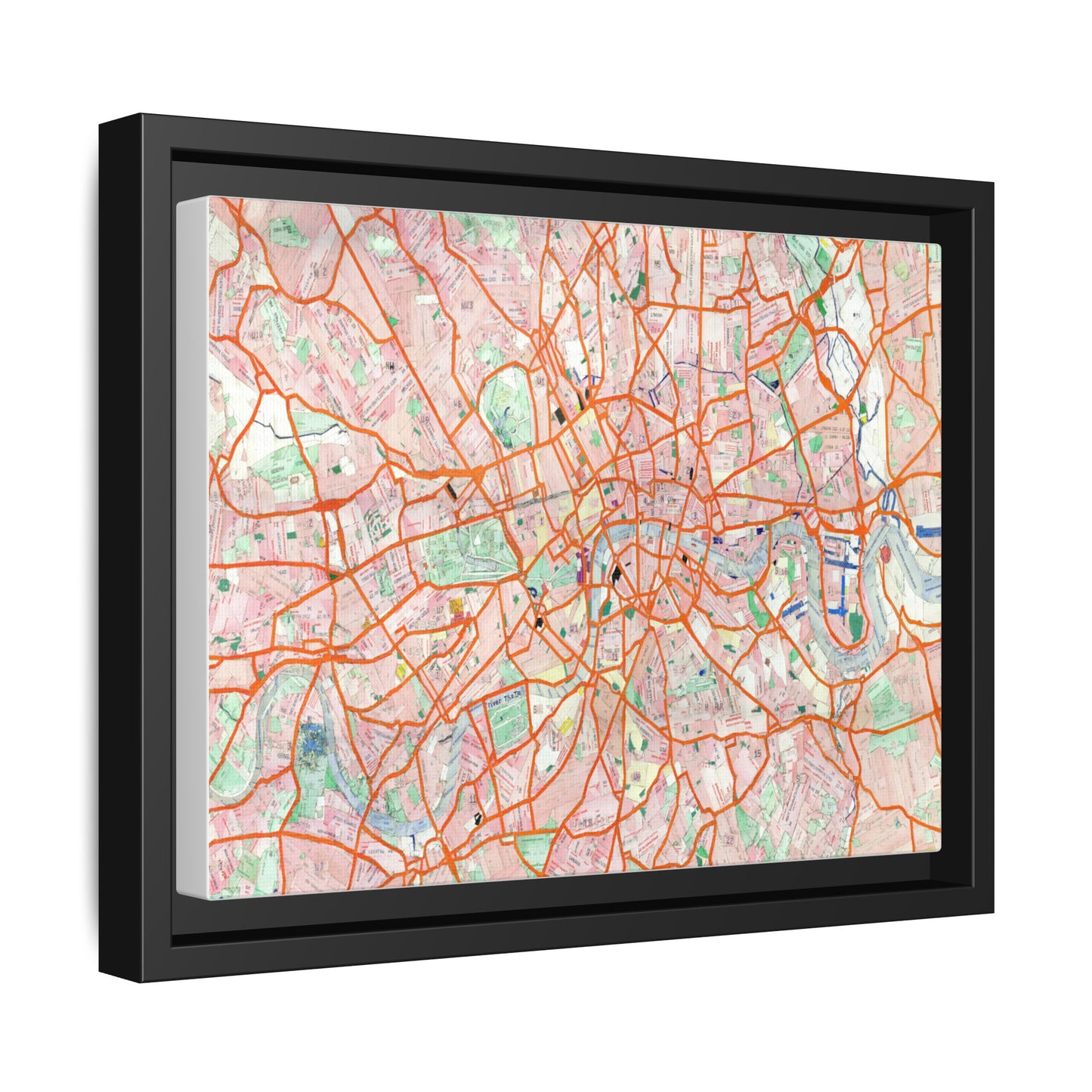 London Travel Card Map Framed Canvas Print 12"x9"