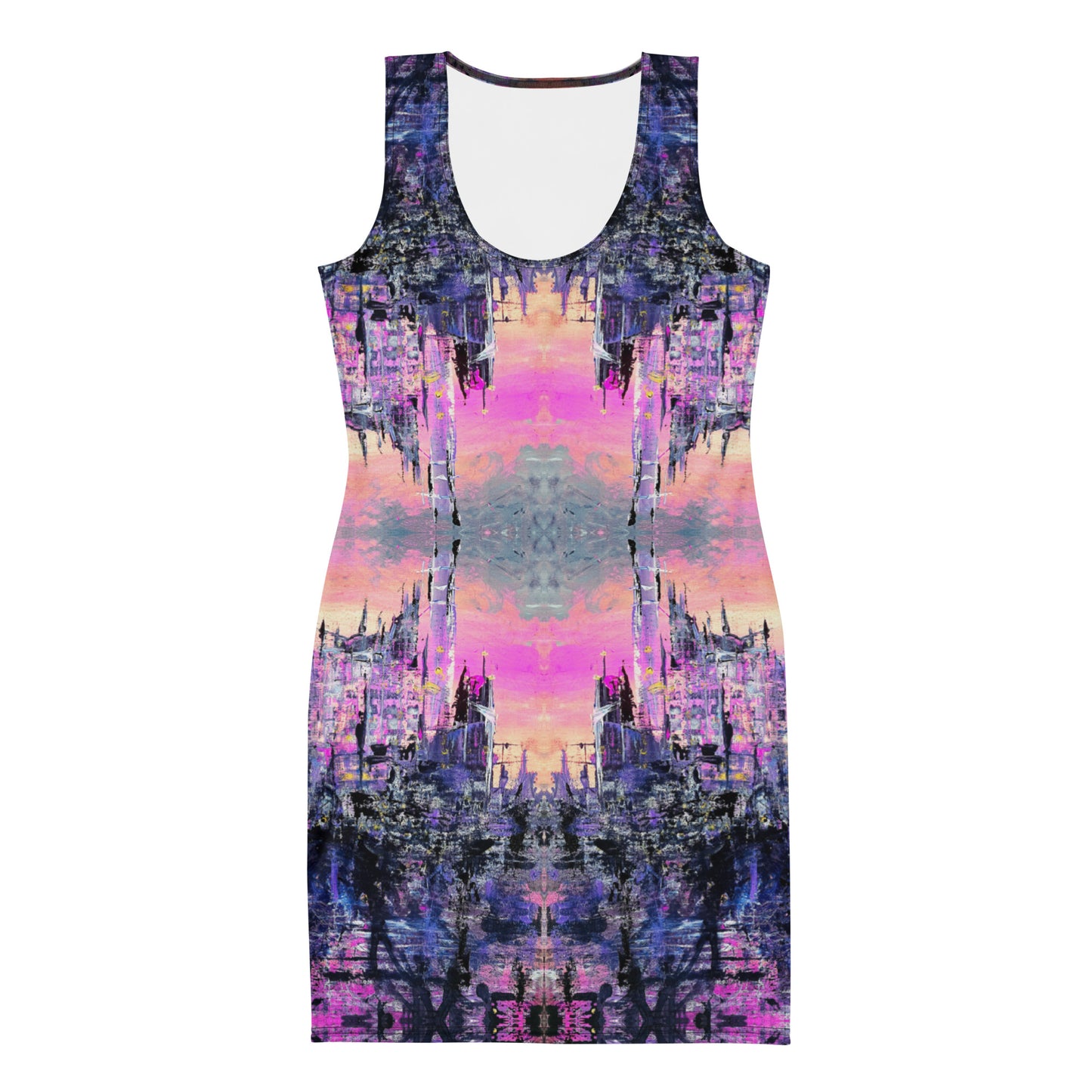 Abstract Purple City Bodycon Dress