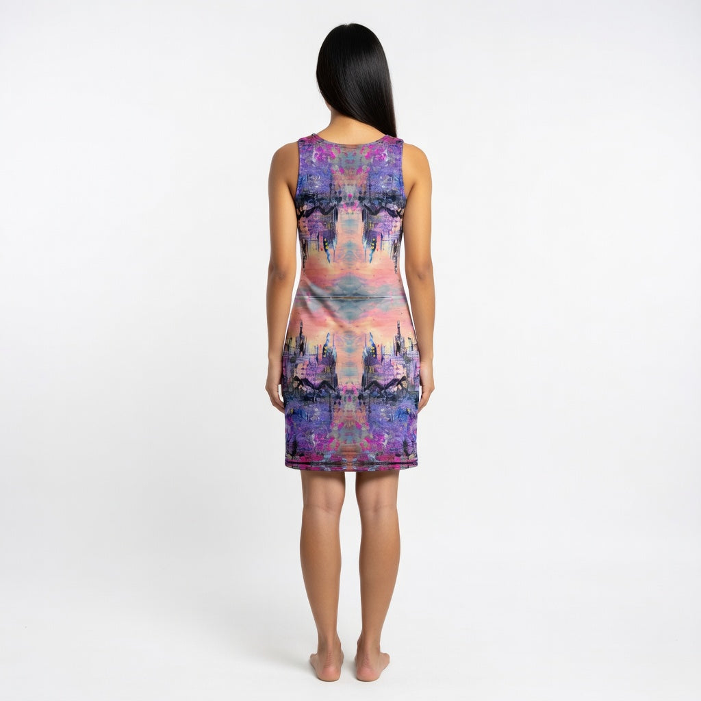 Abstract Purple City Bodycon Dress