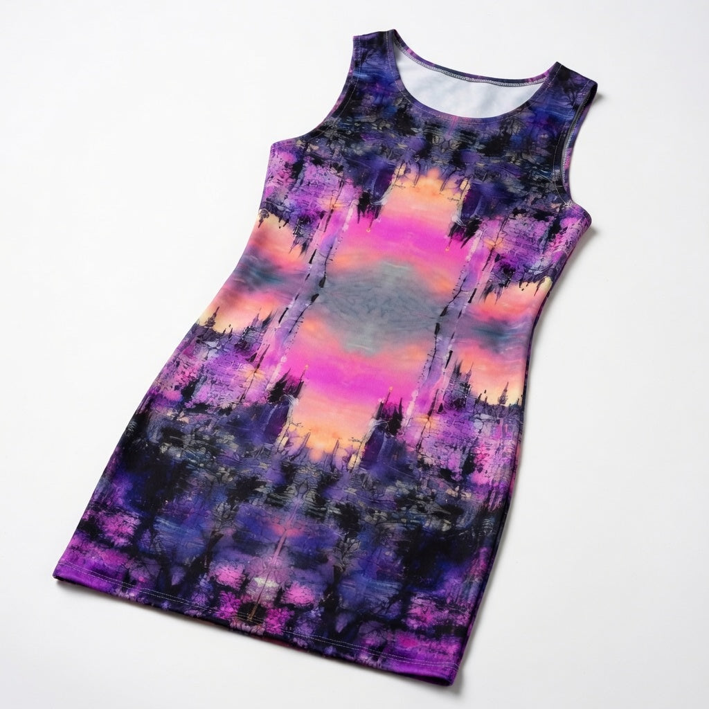 Abstract Purple City Bodycon Dress