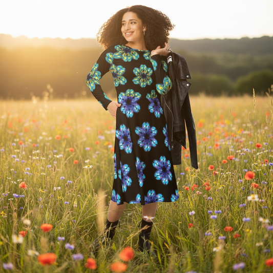 Pick Yourself Up All-over Print Long Sleeve Midi Dress