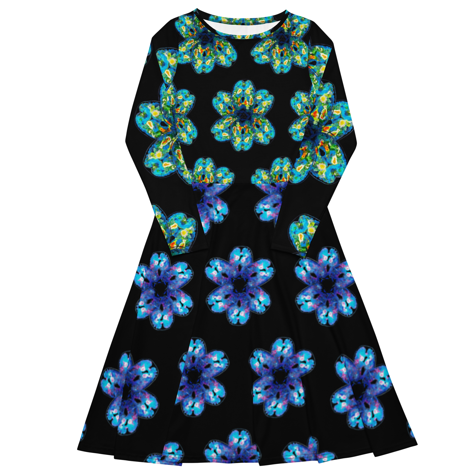 Pick Yourself Up midi dress with uplifting floral artwork by Vicky Steane, flat lay