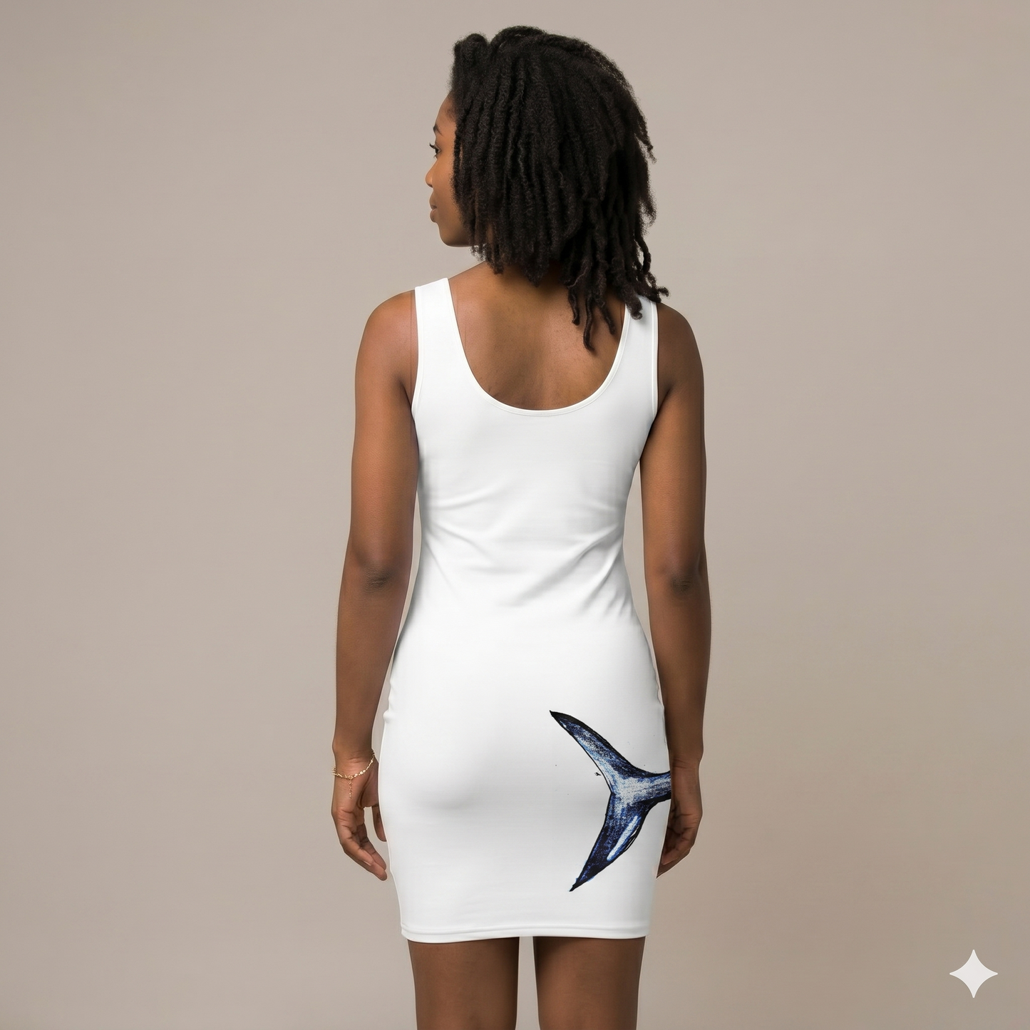 Model in Shark Bite Bodycon Dress Back by Vicky Steane