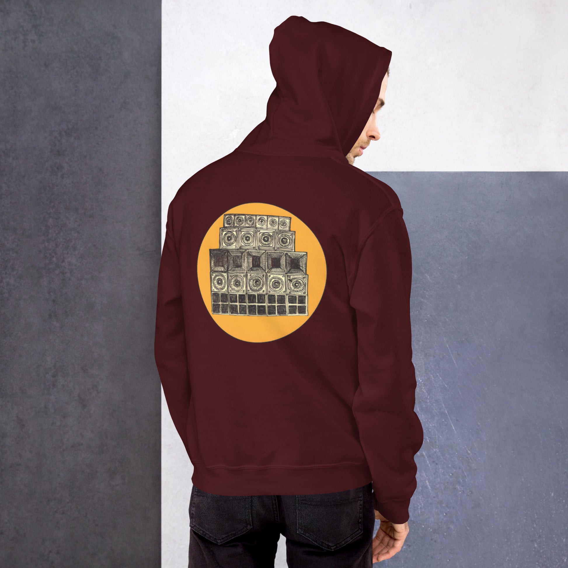Speaker Stack Hoody Mens Maroon Back