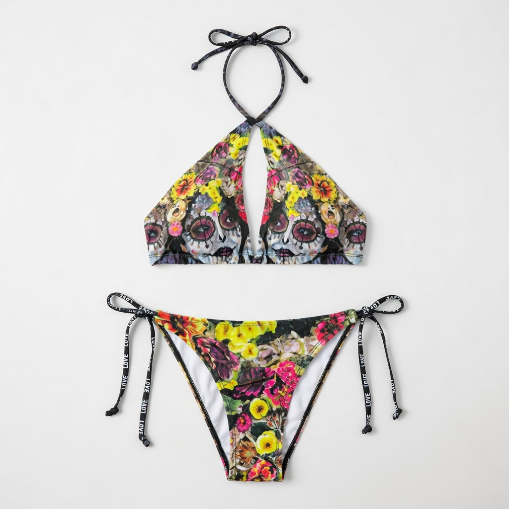 Sugar Skull Recycled String Bikini