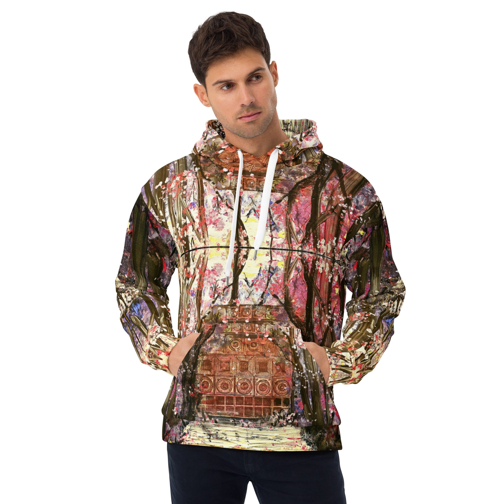 Secret Sound System hoodie with sound system artwork by Vicky Steane, front view