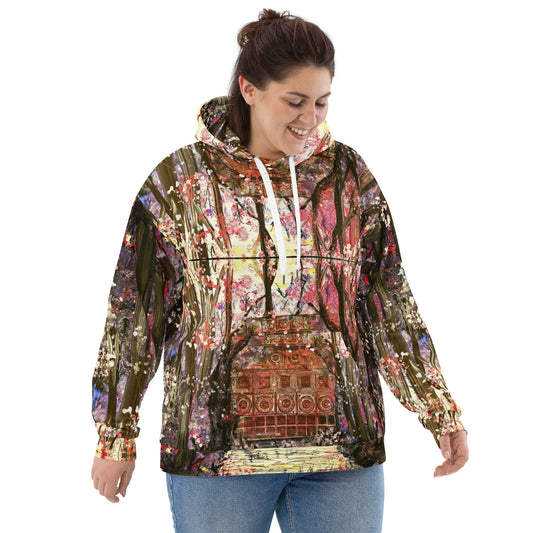 Secret Sound System hoodie with sound system artwork by Vicky Steane, front view