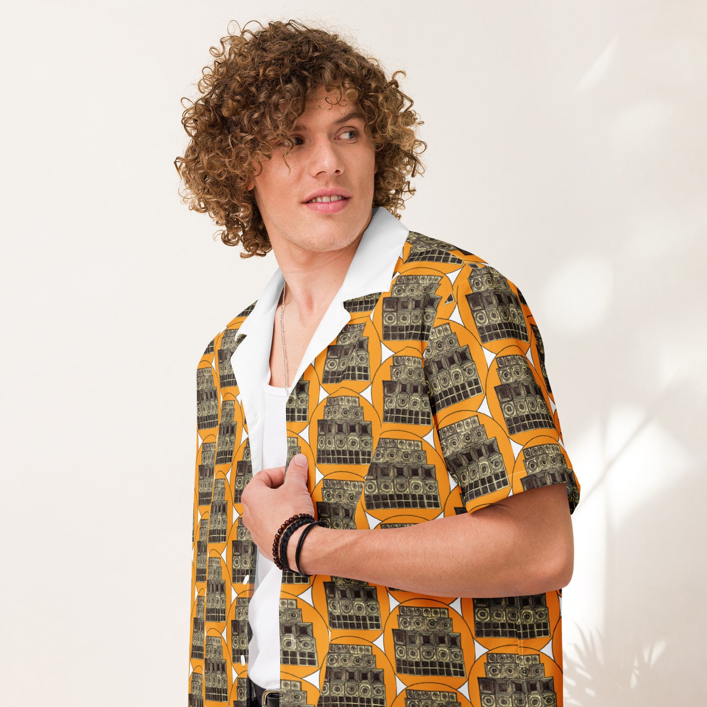 Speaker Stack Yellow Button Shirt