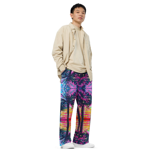 Barcelona wide-leg pants with Barcelona city artwork by Vicky Steane, back view