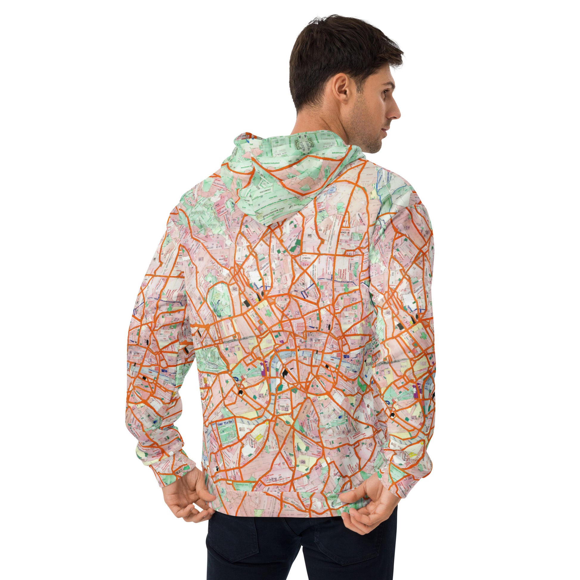 This London Travel Card Map hoody comes from a 5000 card collage made by Vicky Steane