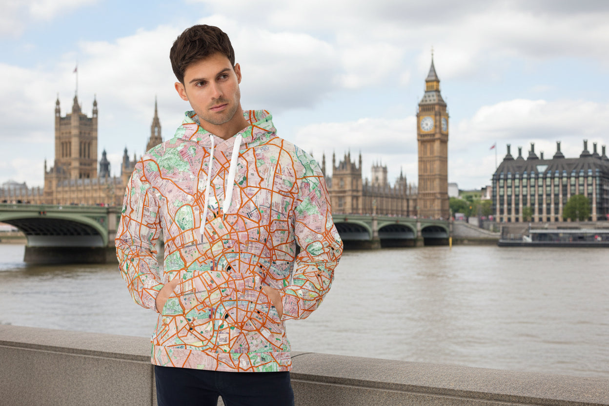 This London Travel Card Map hoody comes from a 5000 travel card collage made by Vicky Steane