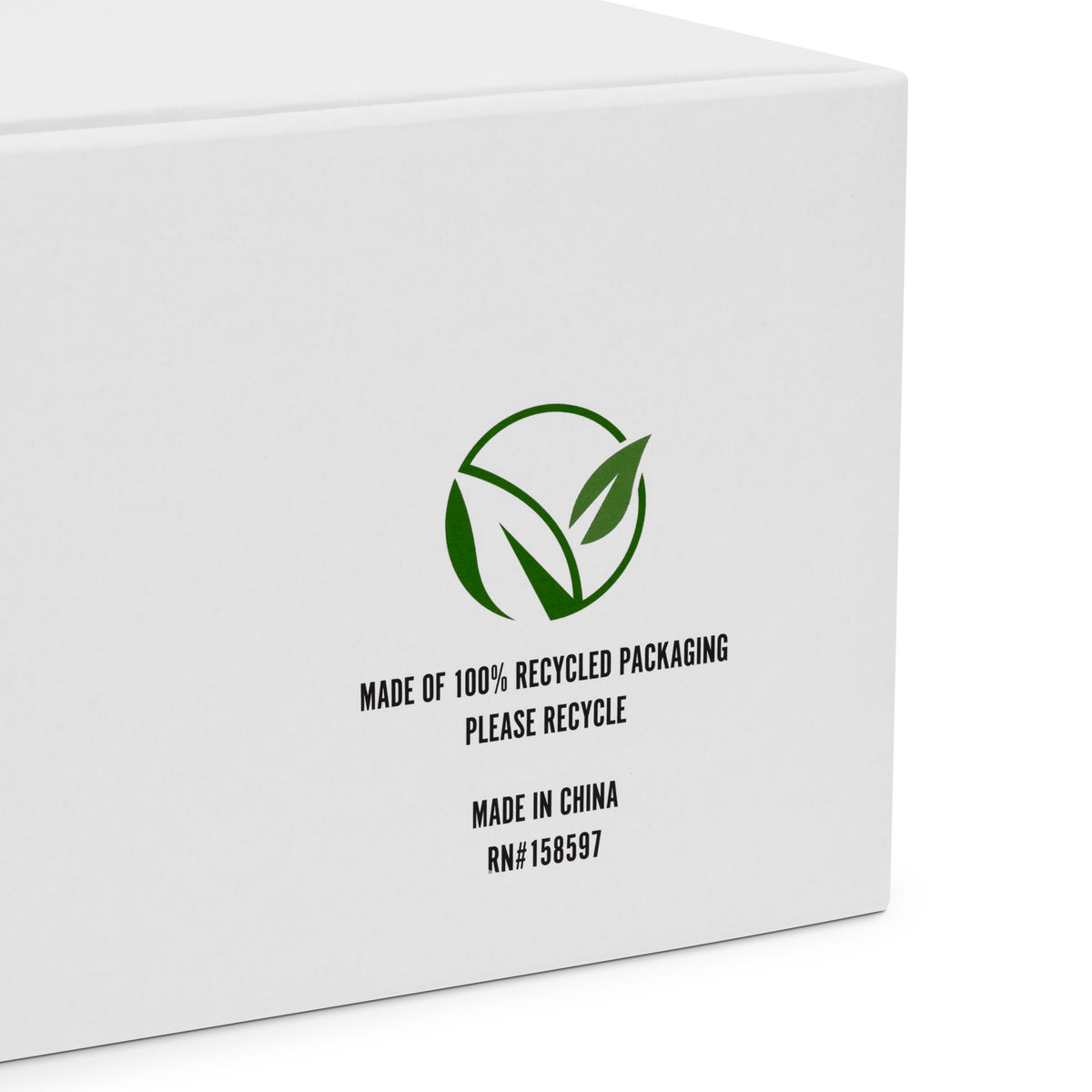 White box for  Vicky Steane's Mix Tape High Top Canvas Shoes with green recycling logo and text on a white background