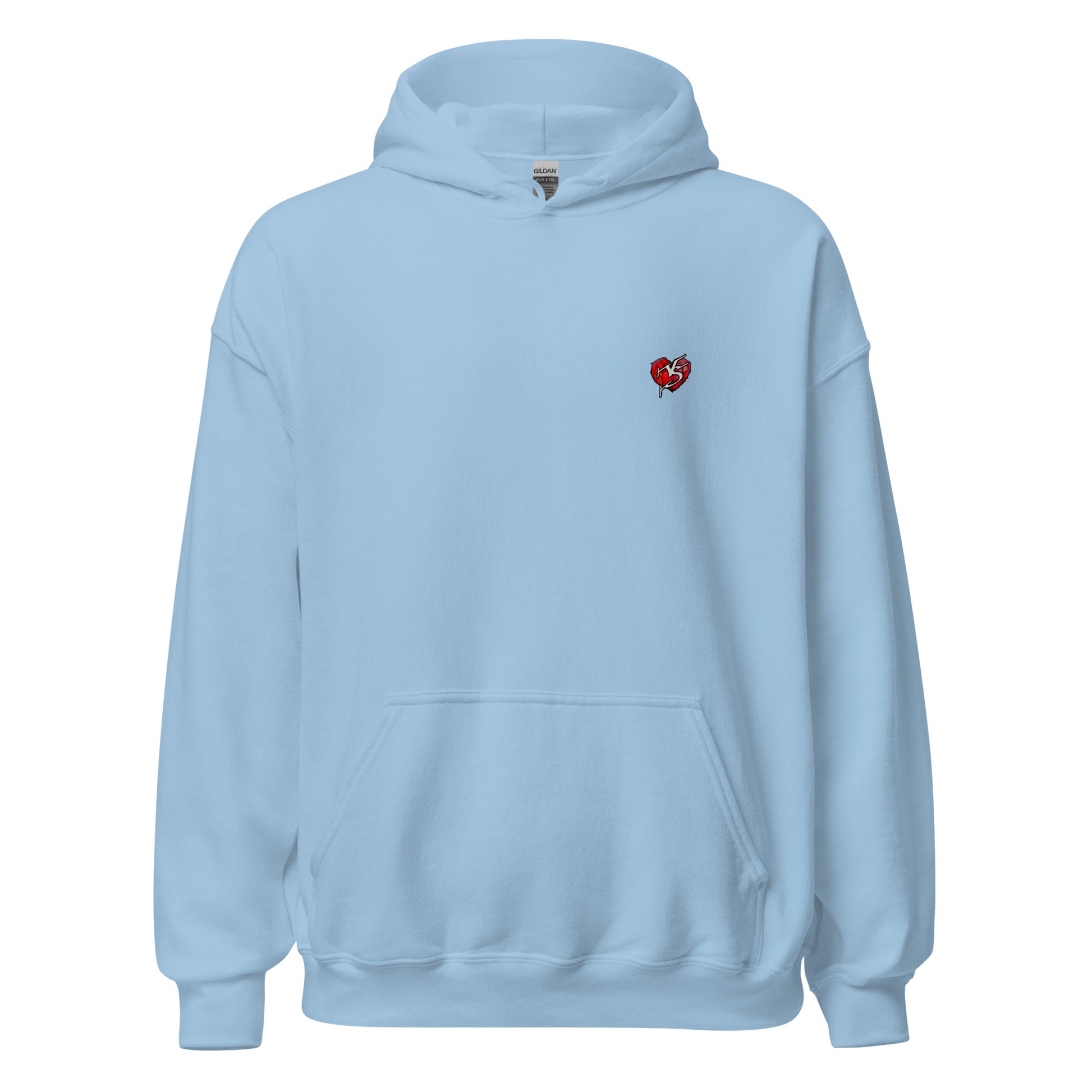 Front product view of light blue Mix Tape women’s oversized hoodie with chest logo