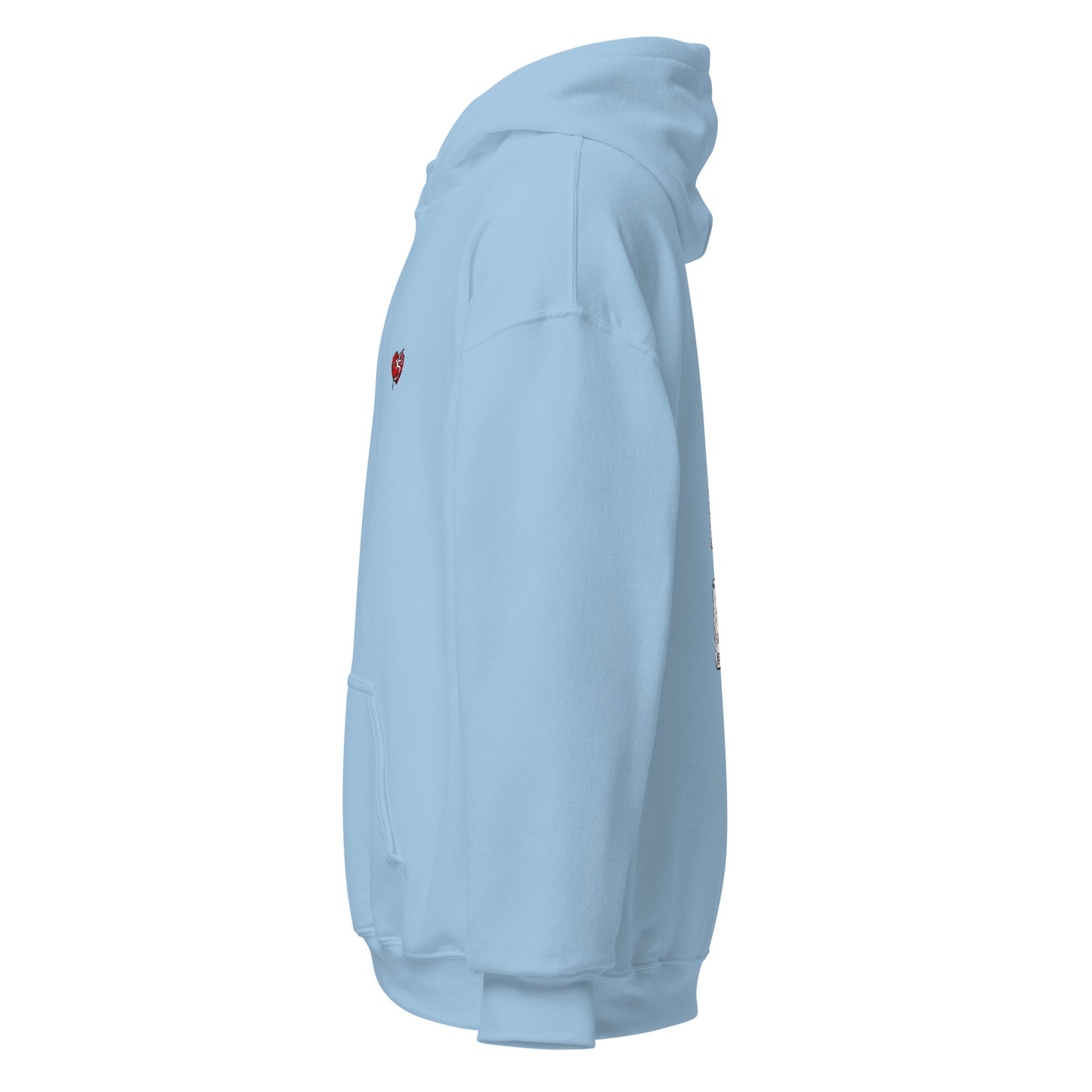 Left side product view of light blue Mix Tape hoodie
