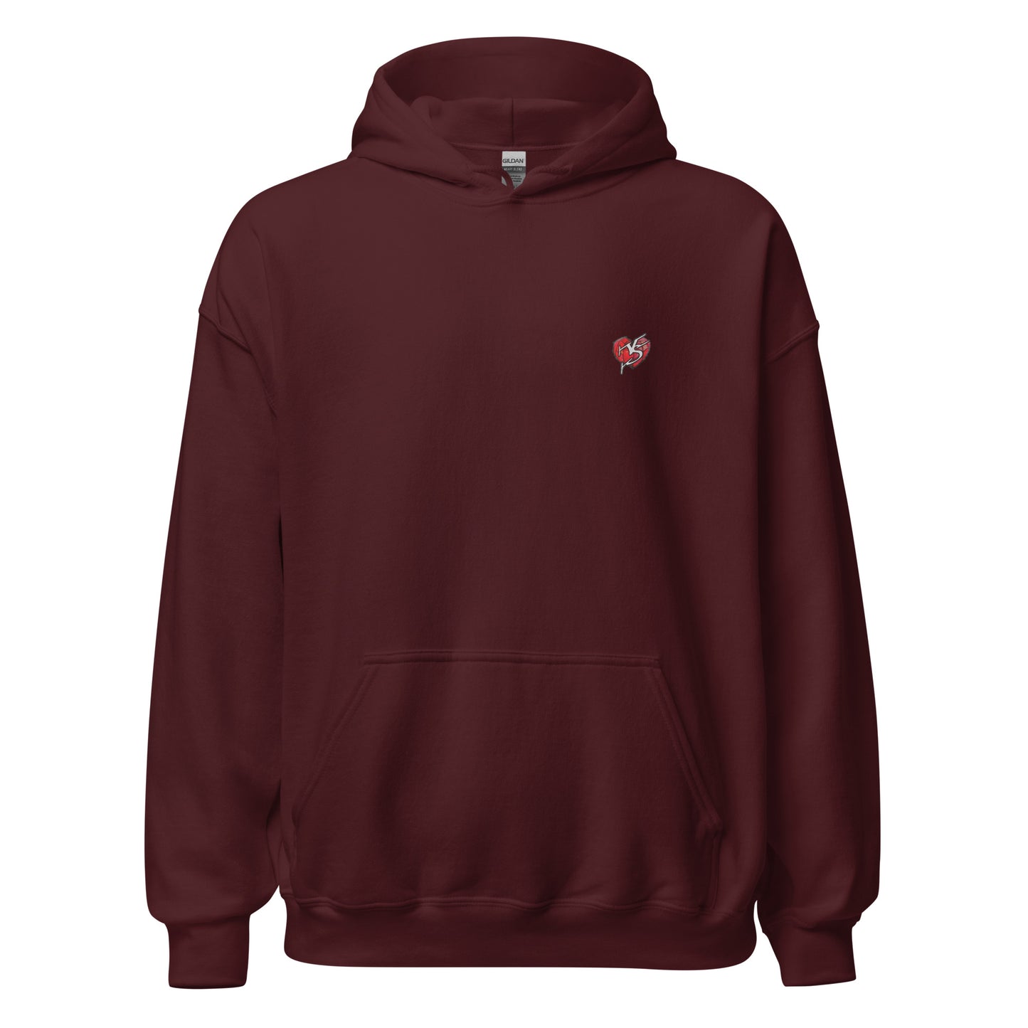 Front product view of maroon Mix Tape women’s oversized hoodie with chest logo