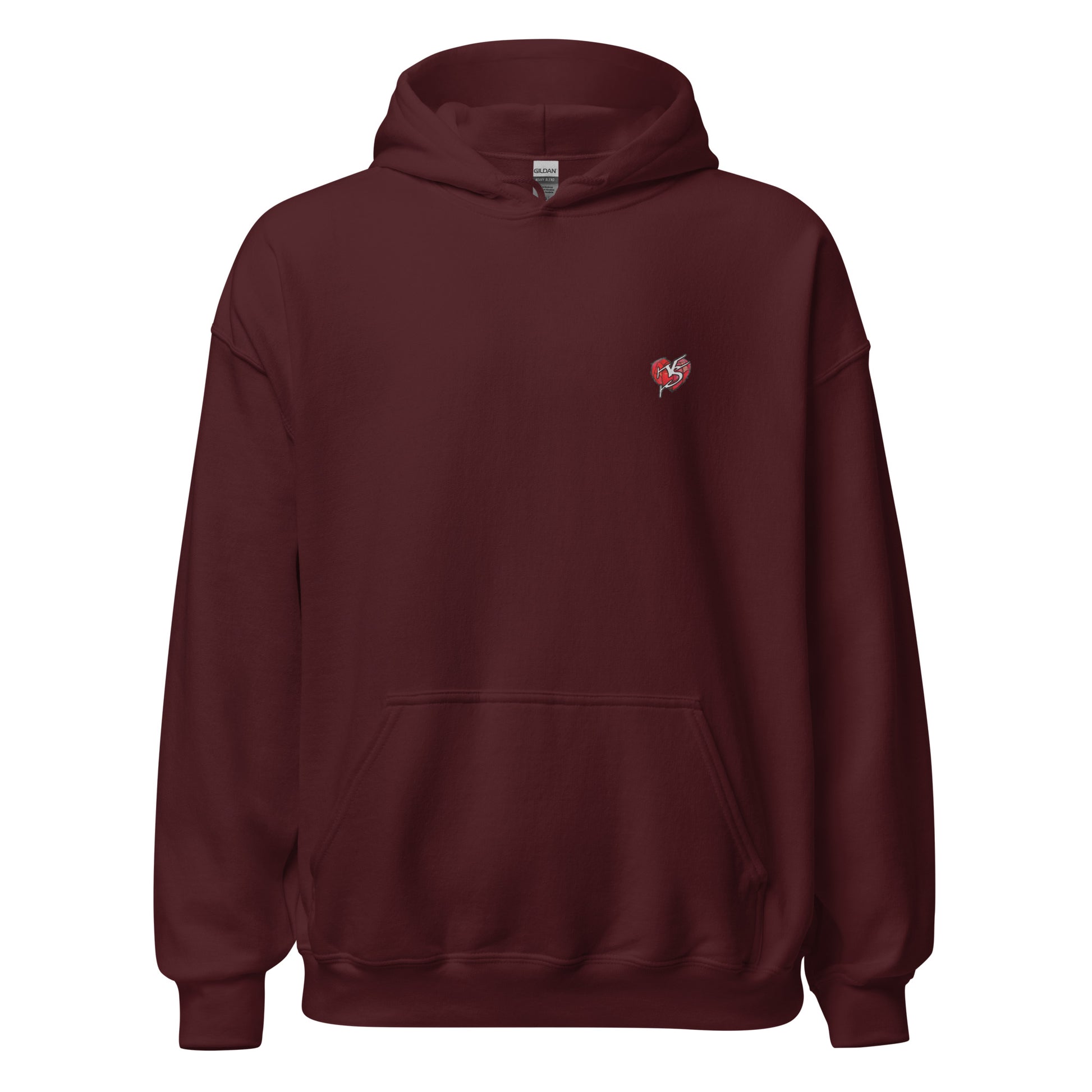 Front product view of maroon Mix Tape women’s oversized hoodie with chest logo