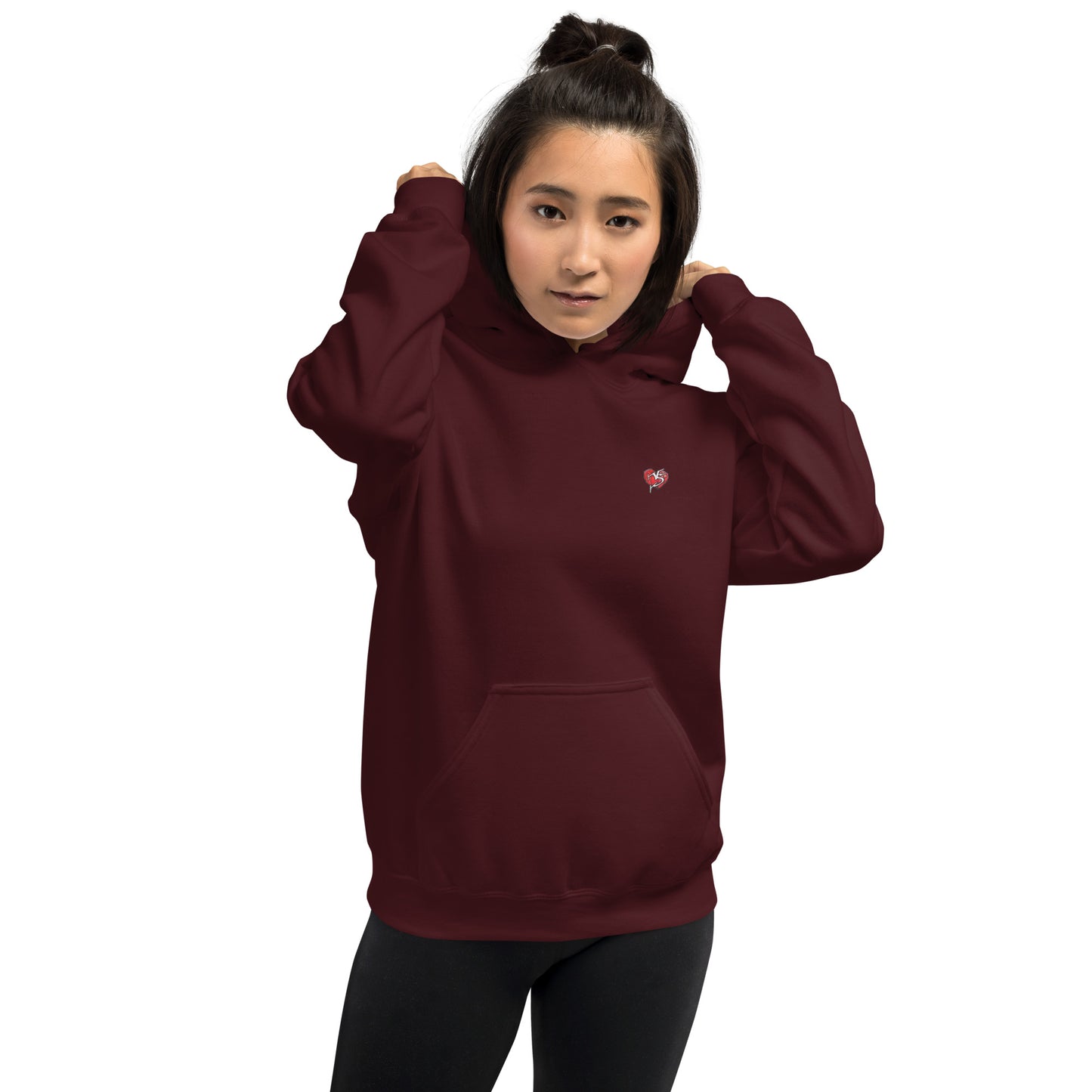Front view of light blue Mix Tape women’s oversized hoodie with small chest logo