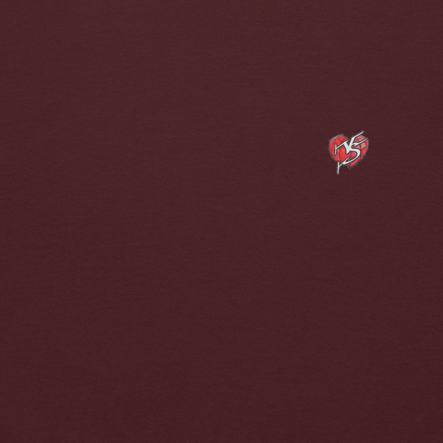 Maroon Mix Tape hoodie chest logo detail with red Vicky Steane artist mark
