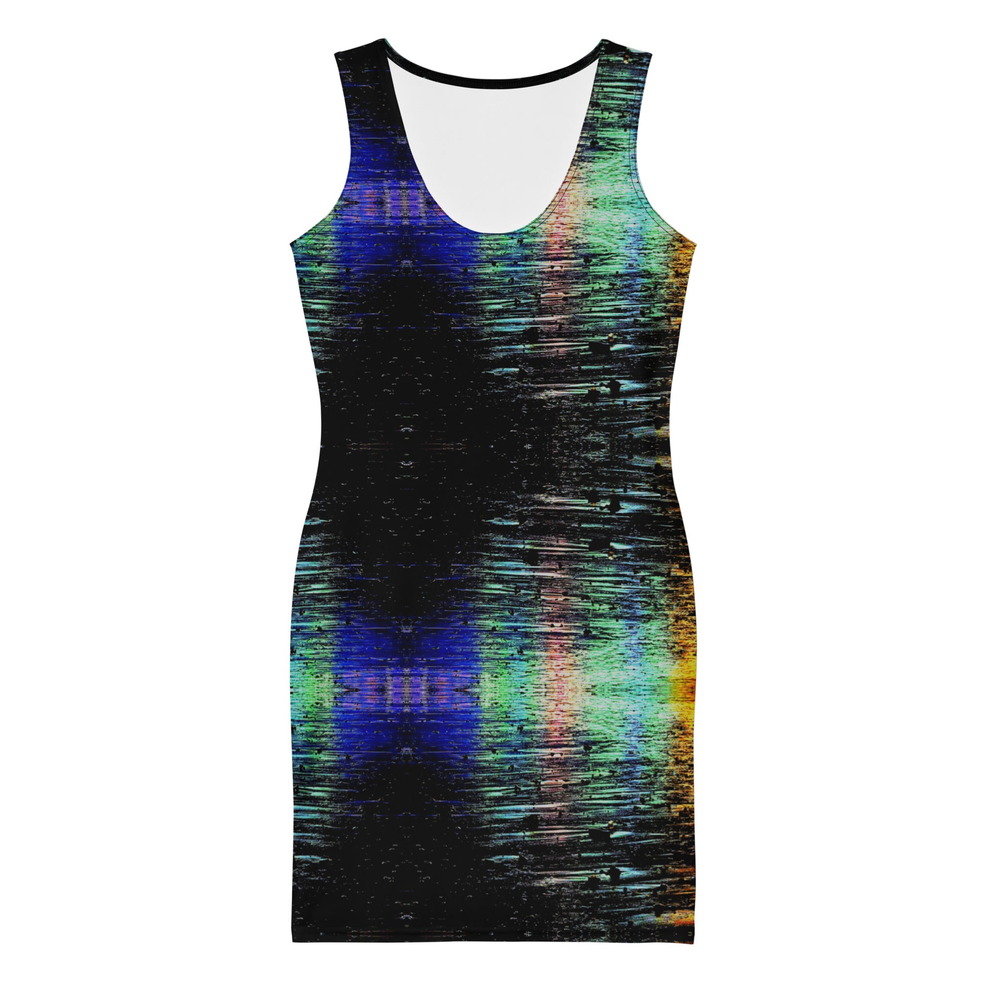 Reflections bodycon dress with reflective abstract artwork by Vicky Steane, close-up detail