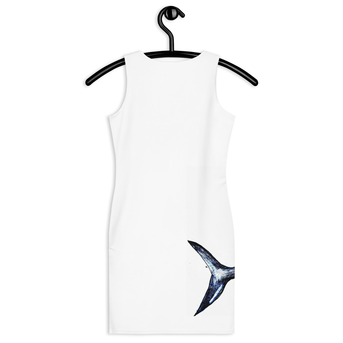 Shark Bite Bodycon Dress Back on hangar, by Vicky Steane