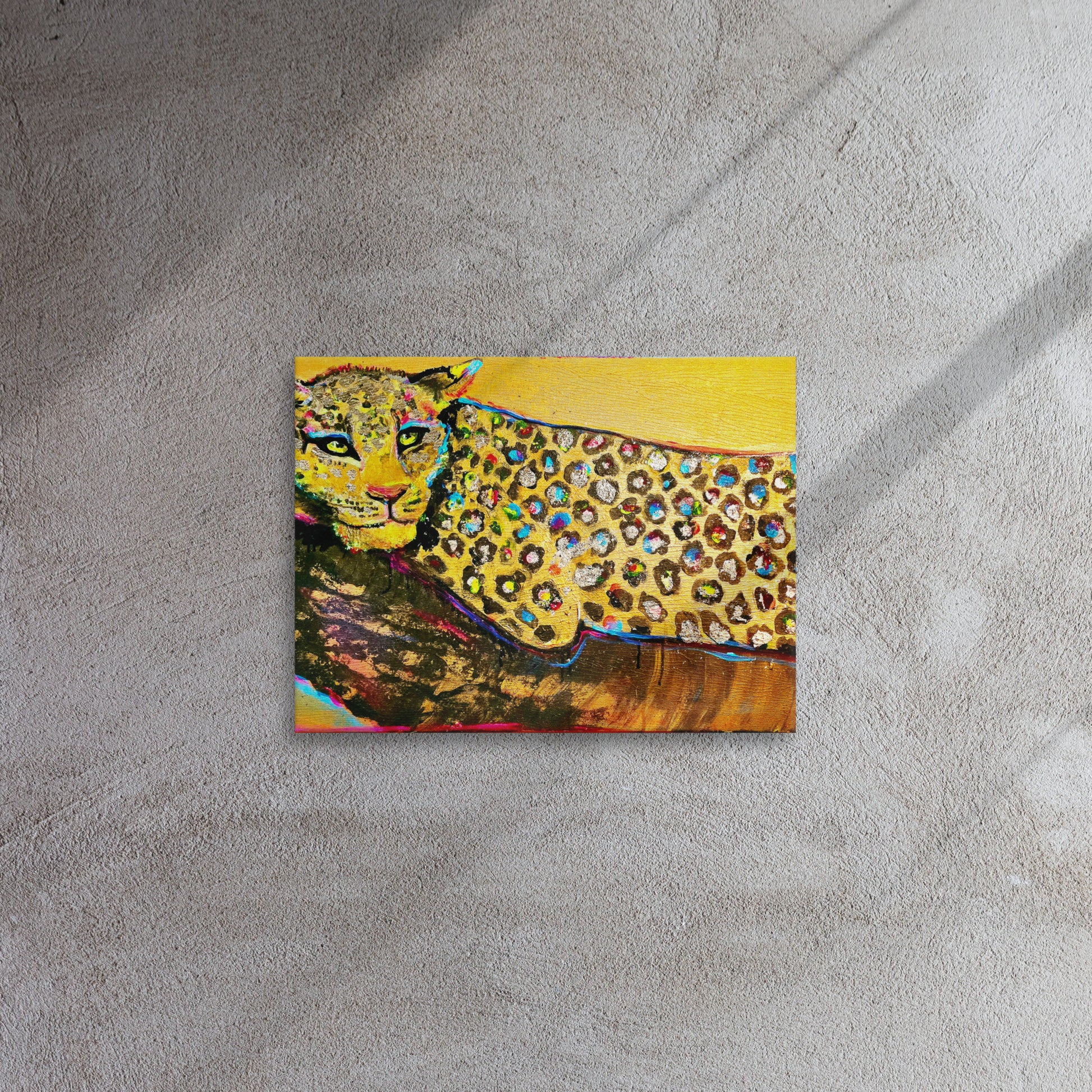 Goa After Party canvas print by Vicky Steane, Goa leopard party artwork, front view