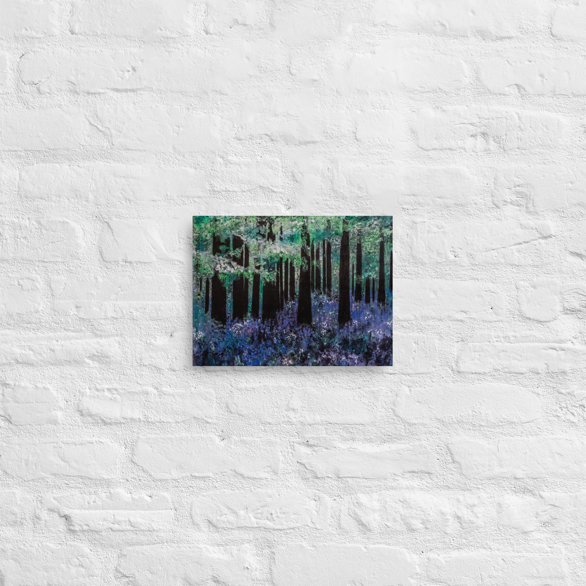 Bluebell Woods canvas print by Vicky Steane, bluebell woodland painting, front view