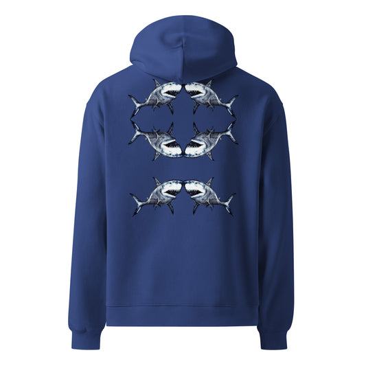 Oversized Biro Shark Unisex Hoodie Blue Back
