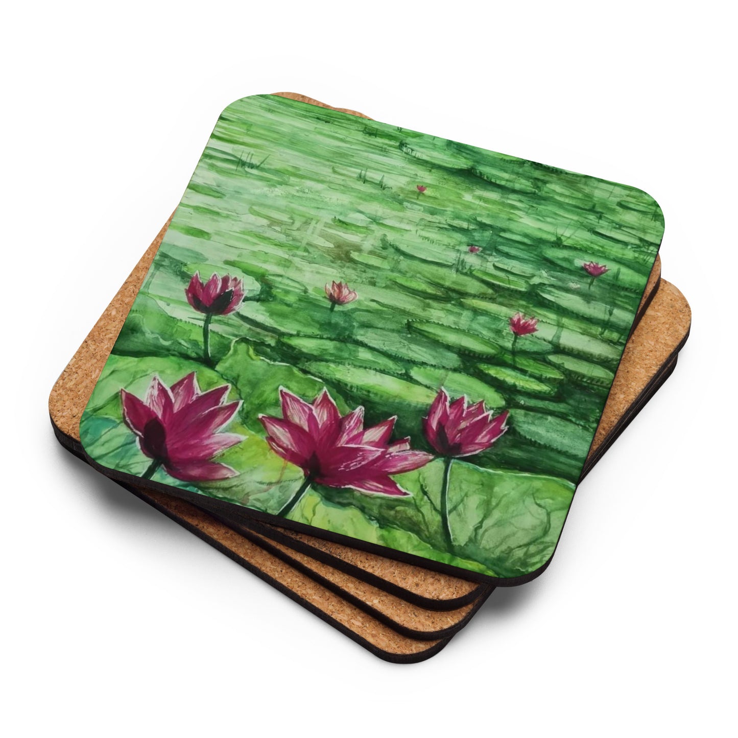Waterlily Pond Cork-back Coaster